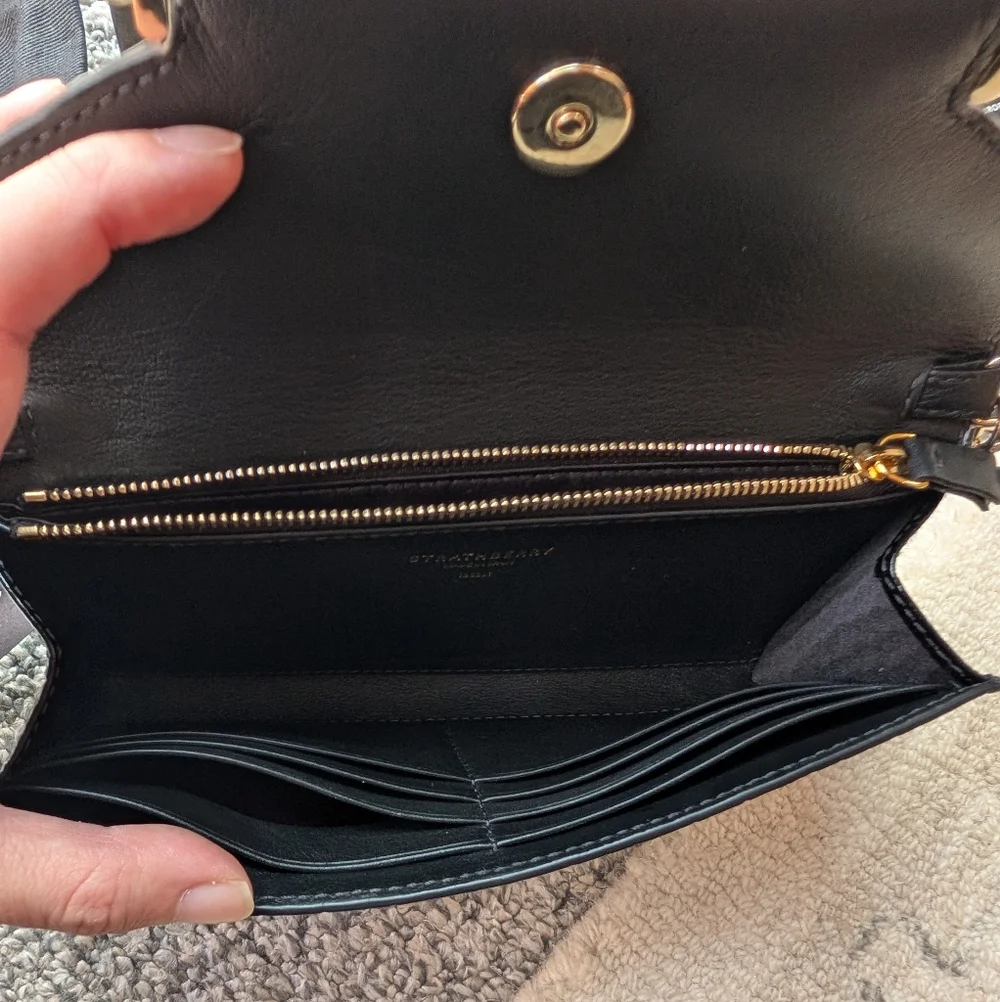 Strathberry Multrees Wallet On A Chain Black Croc Embossed - Picture 8 of 10